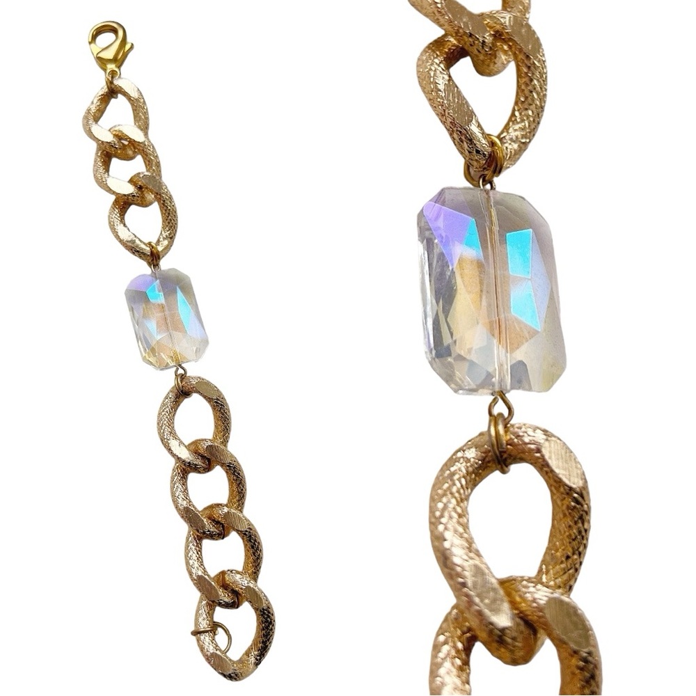TEXTURED GOLD CHAIN CRYSTAL BRACELET - PRE-OWNED